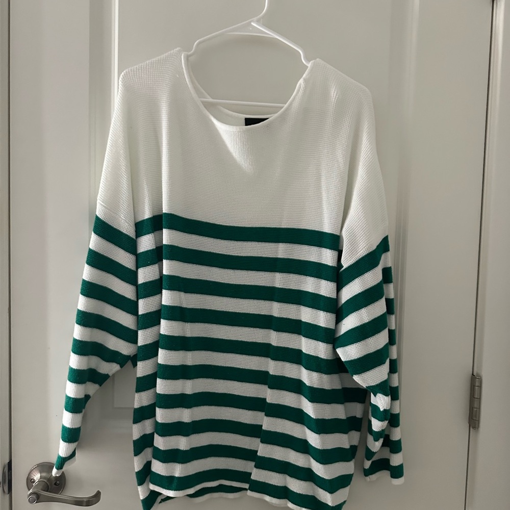Cyrus Green and White Striped Women's Sweater
